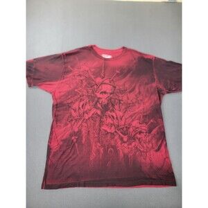 Xtreme Couture Shirt‎ Mens 5XL Red Black Allover Skull Graphic Gothic Spike Pike